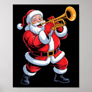 Poster Papai Noel engraçado tocando trombeta feriado Nata