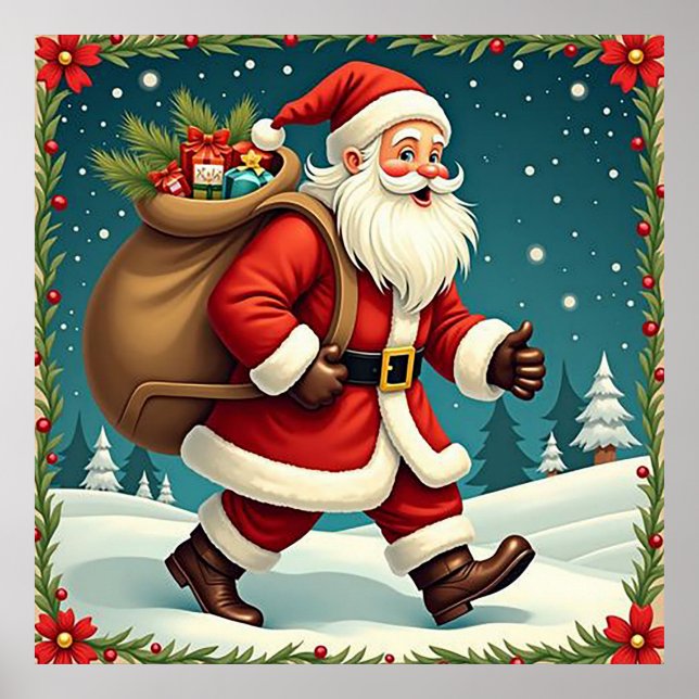 Poster Papai Noel Entregando Presentes Através da Florest (Frente)