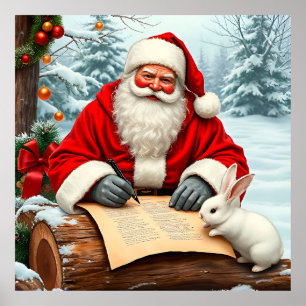 Poster Papai Noel Escrevendo uma Carta em uma Floresta Ne