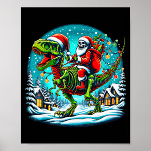 Poster Papai Noel Esqueleto Montando Dinossauro T Rex Nat