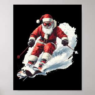Poster Papai Noel Esquiando Natal Divertido Esquiador Cor