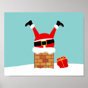 Poster Papai Noel ficou preso na chaminé no telhado