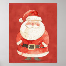 Papai Noel Fofo Natal Aquarela Vermelha