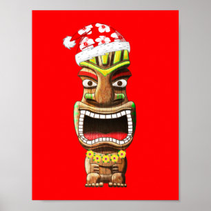 Poster Papai noel havaiano Tiki do Natal