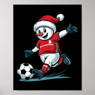 Poster Papai Noel Homem de Neve Jogando Futebol Engraçado
