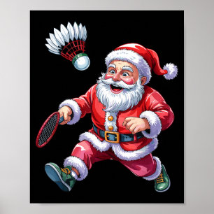 Poster Papai Noel Jogando Badminton Natal Esportivo Diver