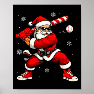 Poster Papai Noel Jogando Beisebol Natal Divertido Beiseb