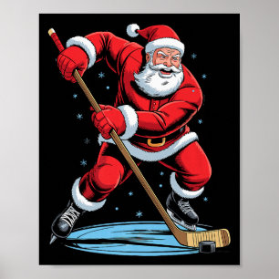 Poster Papai Noel Jogando Hóquei Festa de Natal Engraçada