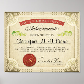 Póster Papai noel Lista Nice Certificado Personalizado, C