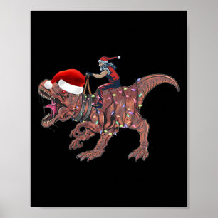 Poster Papai Noel montado em dinossauro T Rex Natal Menin