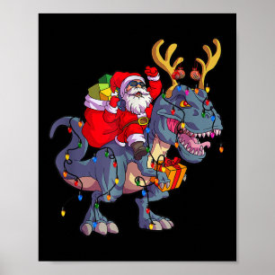 Poster Papai Noel montado em dinossauro T Rex Natal Squad