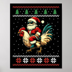 Poster Papai Noel montado em frango suéter feio de Natal