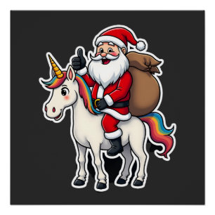 Póster Papai Noel Montado em Unicórnio de Natal - Camisas