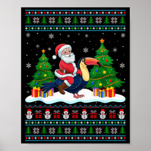 Poster Papai Noel Montado Toucans Luzes da Árvore Suéter
