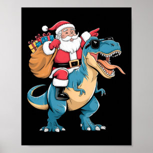Poster Papai Noel Montando Dinossauro T Rex Natal Meninos