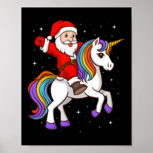 Poster Papai Noel Montando Unicórnio Místico Animal Natal