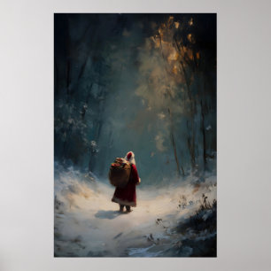 Poster Papai Noel na Floresta de Inverno Impressão, Natal
