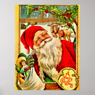 Poster Papai noel na janela com o saco dos brinquedos