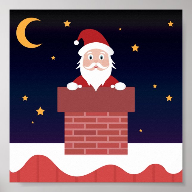 Poster Papai Noel na noite de Natal na Chaminé (Frente)