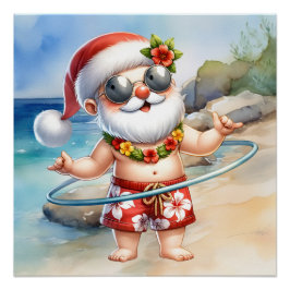 Póster Papai Noel na praia no Natal em julho