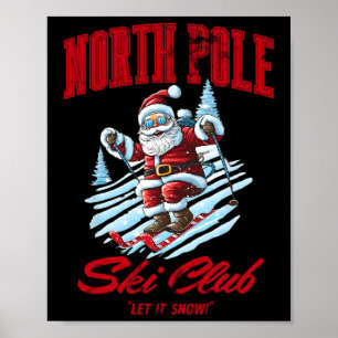 Poster Papai Noel Natal Neve Esquiando No Pólo Norte
