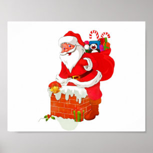 Poster Papai Noel no desenho do telhado