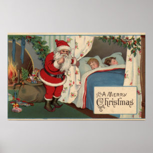 Póster Papai noel observando crianças de sono