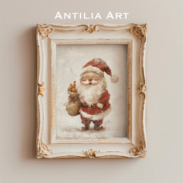 Poster Papai Noel Pintura Vintage Pai Natal