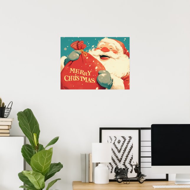 Poster Papai Noel Preparando Presentes de Natal - Arte Re (Escritório em casa)