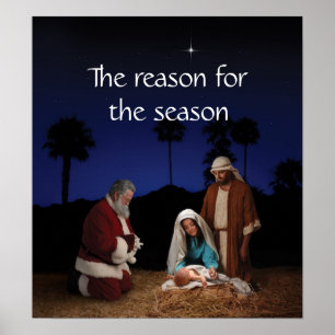 Poster Papai noel que ajoelha-se na natividade