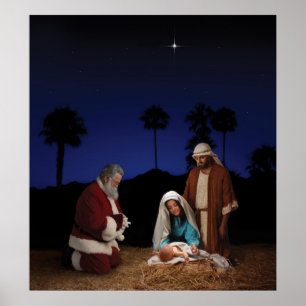 Póster Papai noel que ajoelha-se na natividade
