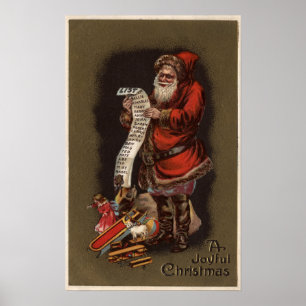 Póster Papai noel que lê sua boa lista das crianças