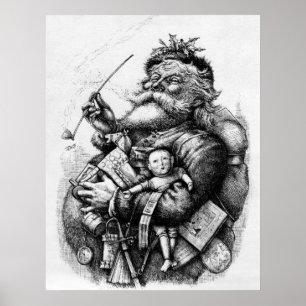 Póster Papai noel que mantem brinquedos preto e branco