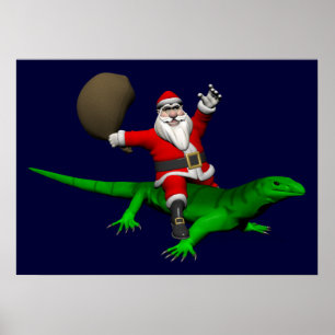 Póster Papai Noel que monta o lagarto verde