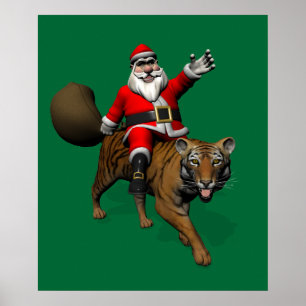 Póster Papai Noel que monta um tigre