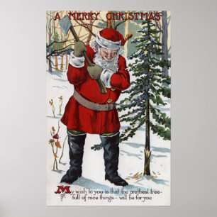 Póster Papai noel que reduz a árvore de Natal