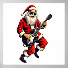 Poster Papai Noel Rocking & Jamming On Sua Violão