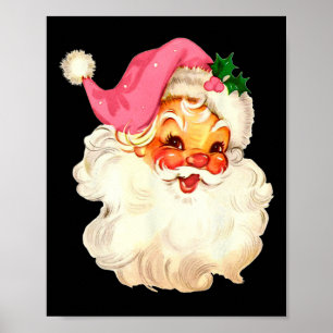 Poster Papai Noel Rosa Rosto de Natal Antigo Xmas Vintage