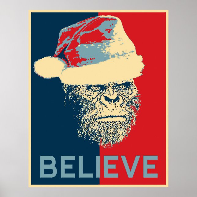 Póster Papai noel Sasquatch/Pé-Grande "BELIEVE" (Frente)