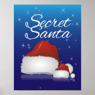 Póster Papai noel secreto, azul/chapéu