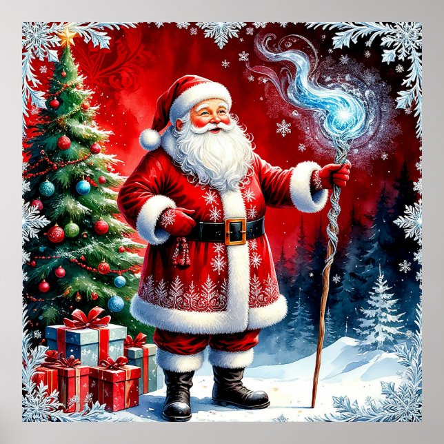 Poster Papai Noel segurando cajado mágico (Frente)