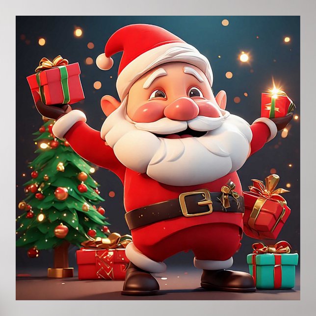 Poster Papai Noel segurando presente (Frente)