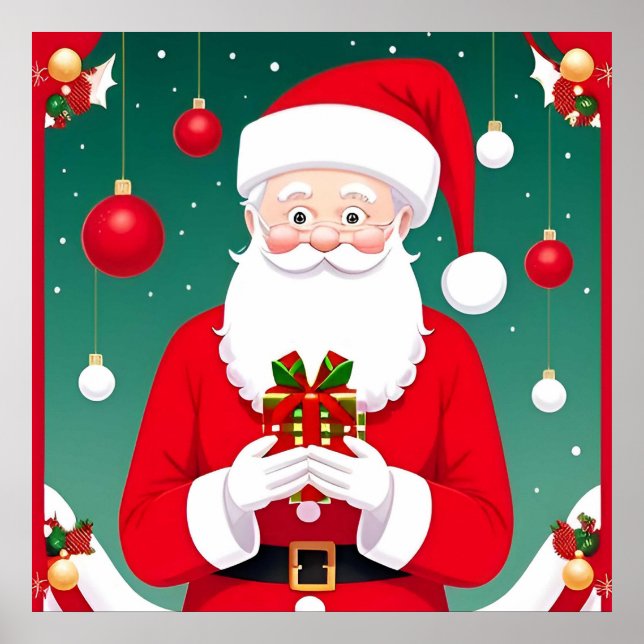 Poster Papai Noel Segurando Um Presente (Frente)