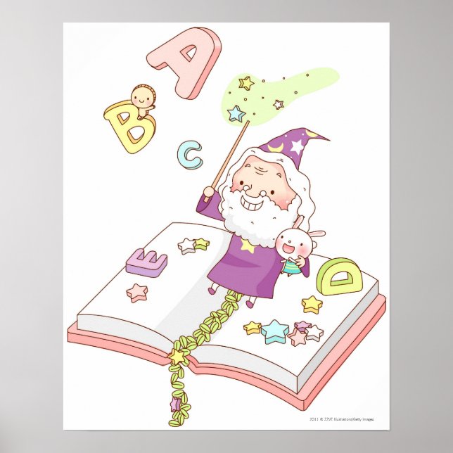Poster Papai Noel sentado no livro (Frente)