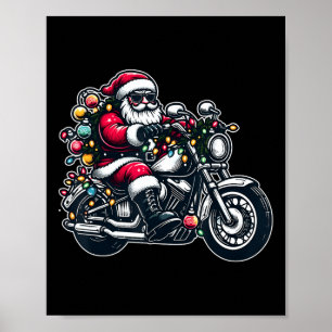 Poster Papai Noel Sobre Motocicleta Engraçado Biker Natal