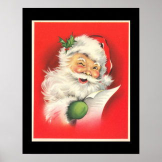 Poster Papai Noel Sorridente Piscando Olho - Cartaz Vinta
