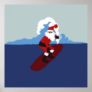 Póster Papai noel surfando do cartaz!