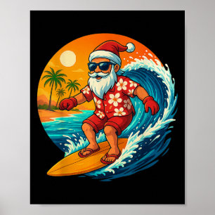Poster Papai Noel Surfando Férias de Natal Havaiano Be