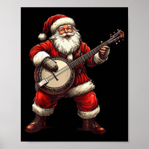 Poster Papai Noel Tocando Banjo Divertido Tocador de Banj