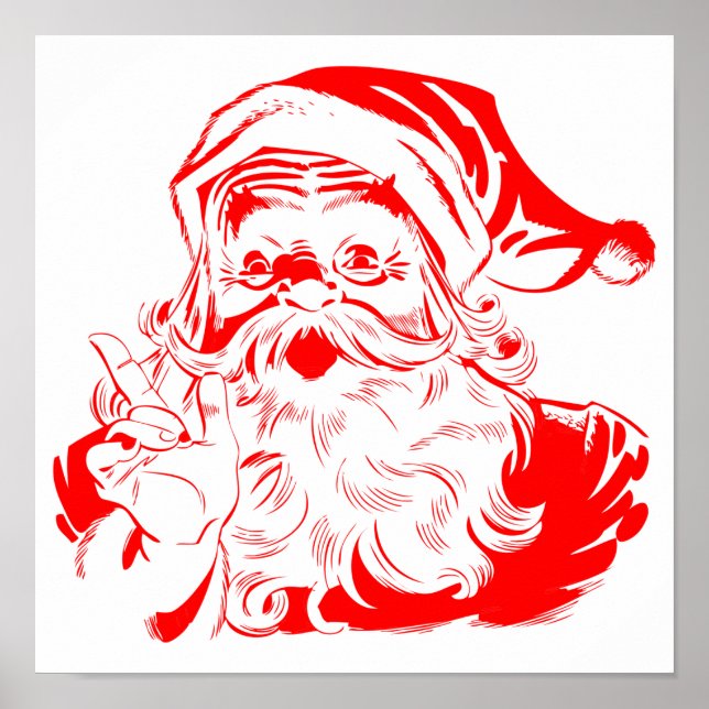 Poster Papai Noel Vermelho e Branco de Natal (Frente)